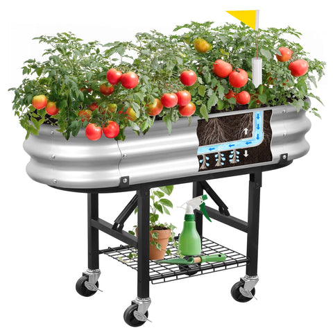 The Home Cult raised garden bed with legs and wheels for easy mobility.