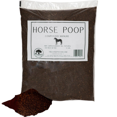 The Living Pasture horse-poop-aged-compost-bag enhances soil vitality for vegetables.