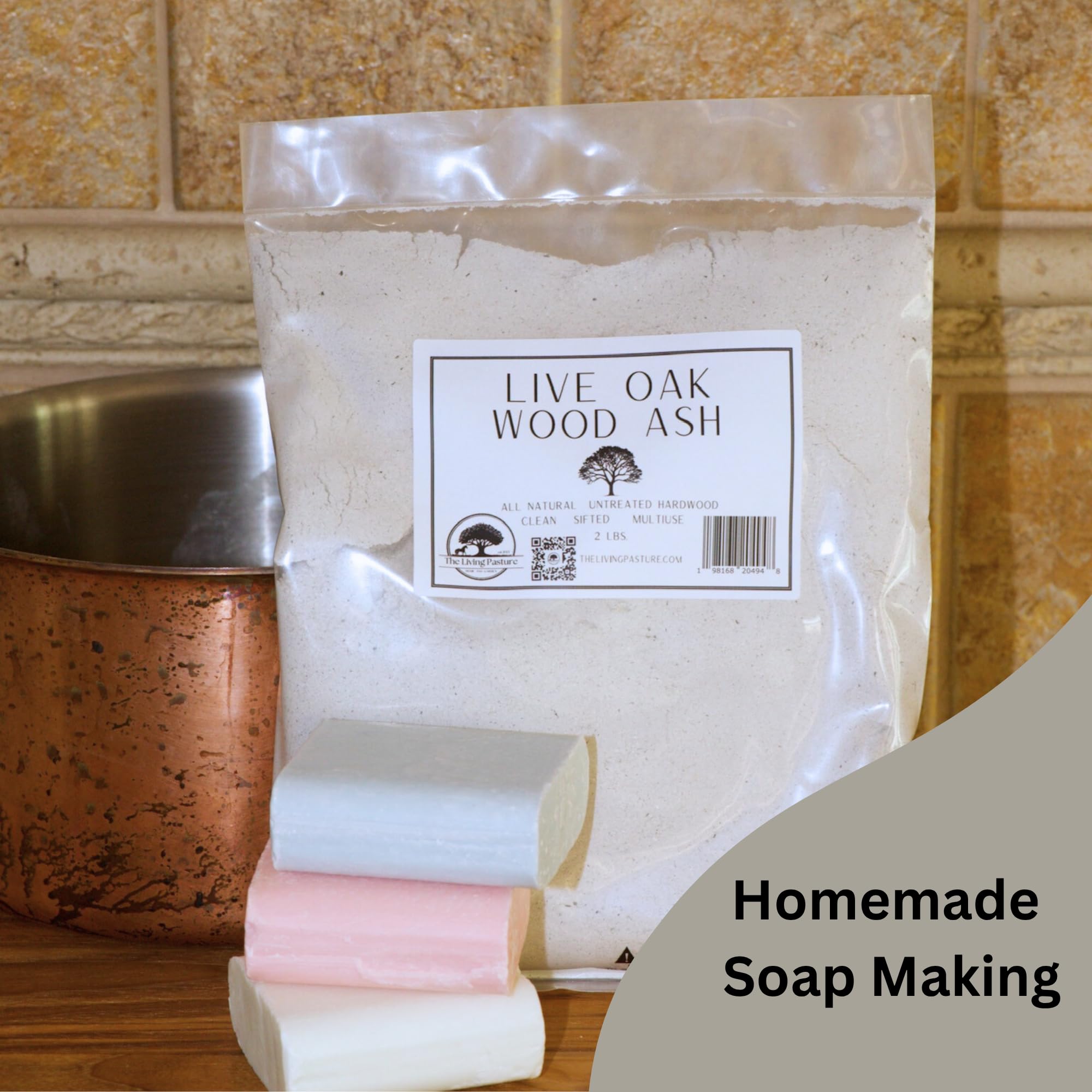 All-natural, untreated hardwood ash from Live Oak wood by The Living Pasture.