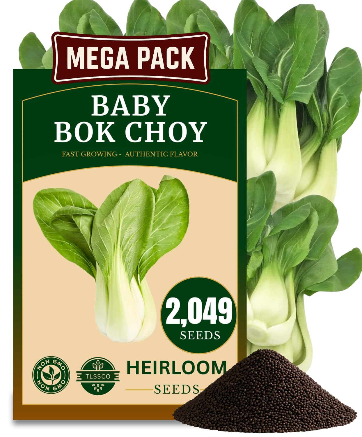 The Lucky Stars baby bok choy seeds packet label for easy home gardening and authentic flavor.
