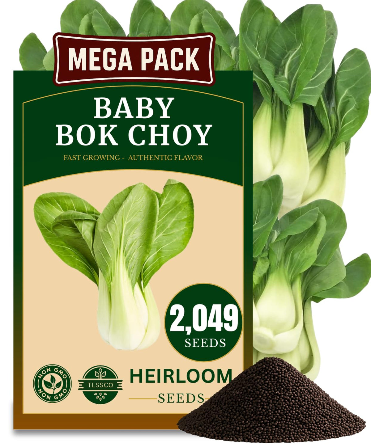 The Lucky Stars baby bok choy seeds packet label for easy home gardening and authentic flavor.