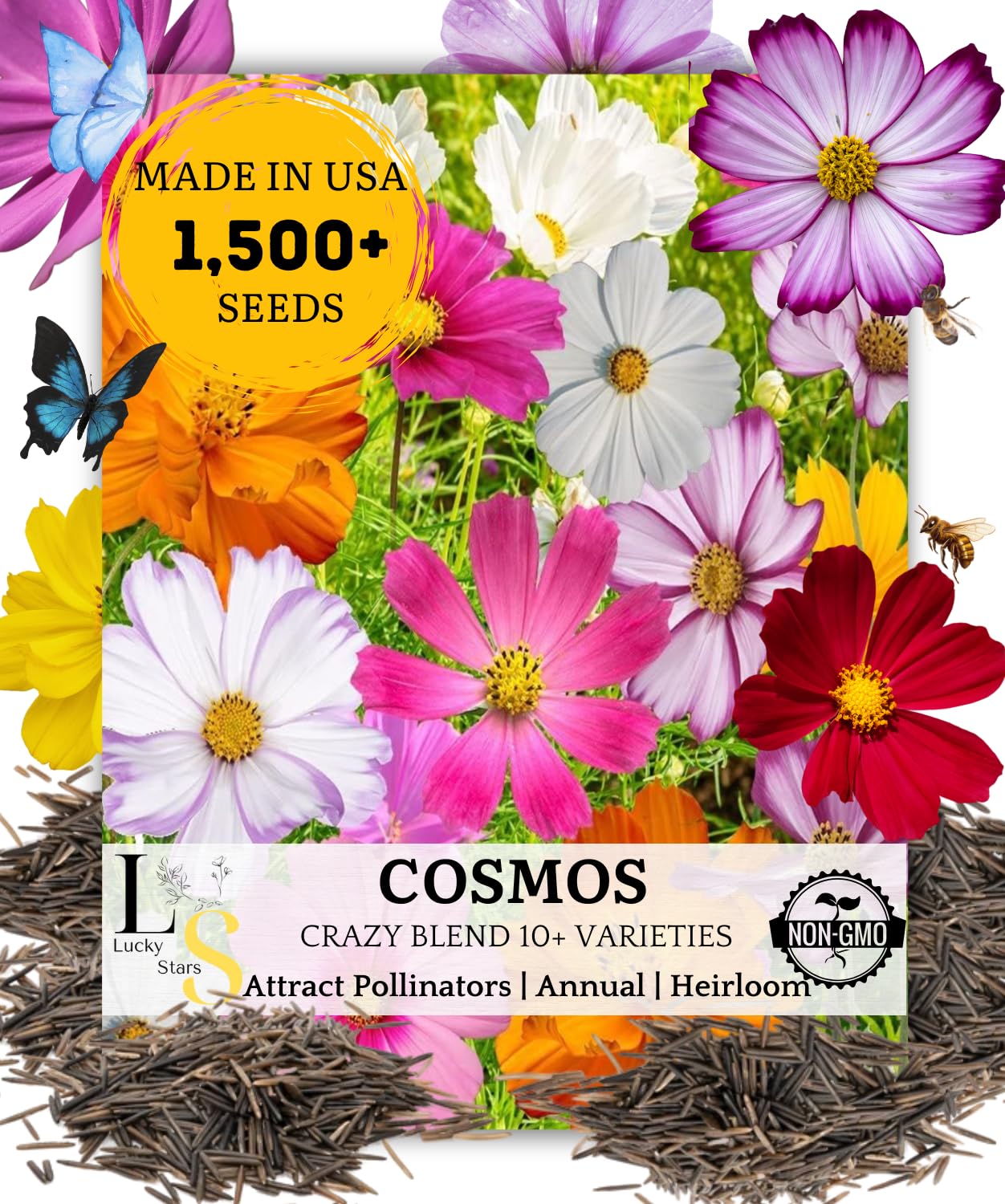 The Lucky Stars mix cosmos bipinnatus seeds pack for a vibrant sunny border.