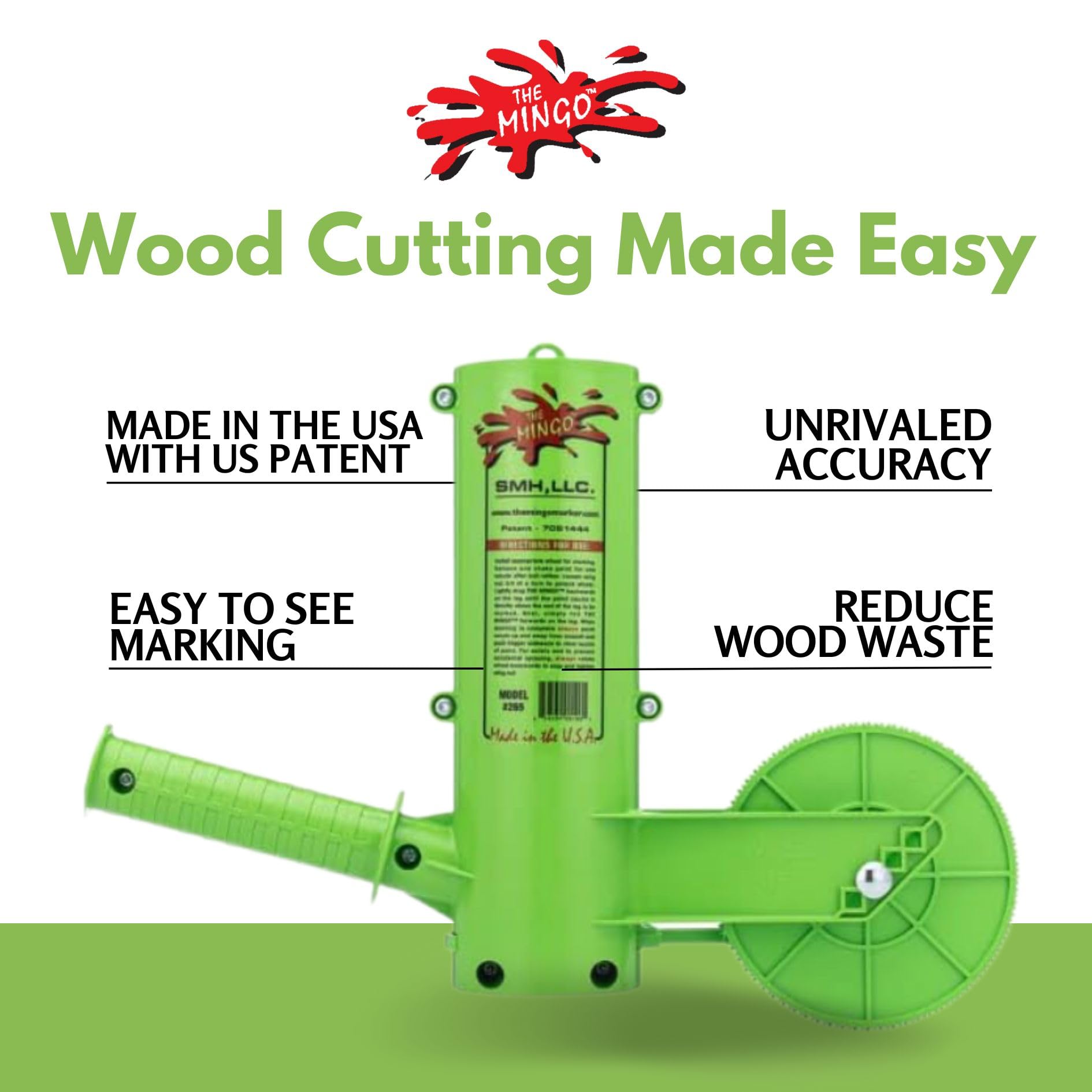 Mingo firewood marker wheel 14-inch in action on a rough log.