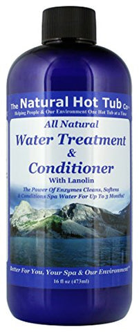 The Natural Hot Tub Company bottle pours to dose spa treatment for easy clarity.