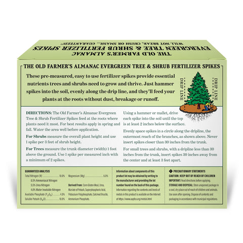USA-made The Old Farmer's Almanac spikes offer reliable evergreen nutrition.