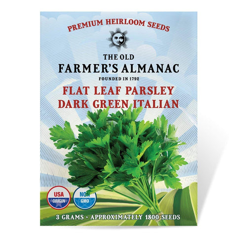 The Old Farmer's Almanac parsley seeds packaging ready for sowing and planting