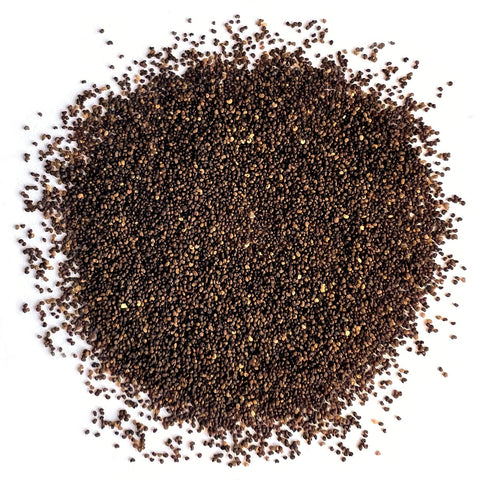 The Old Farmer's Almanac American Legion poppy seeds ready for broadcast sowing with tips.