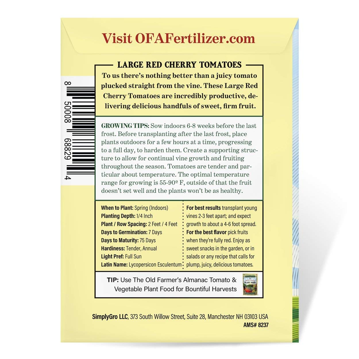 The Old Farmer's Almanac seed packet close-up shows premium seeds