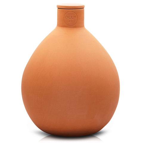 The Olla Company Classic Olla pot with lid for effortless irrigation in gardens.