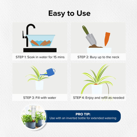 The Olla Company spike inserted into soil supports convenient hydration.