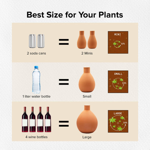 The Olla Company terracotta irrigation pot delivers even moisture to roots.