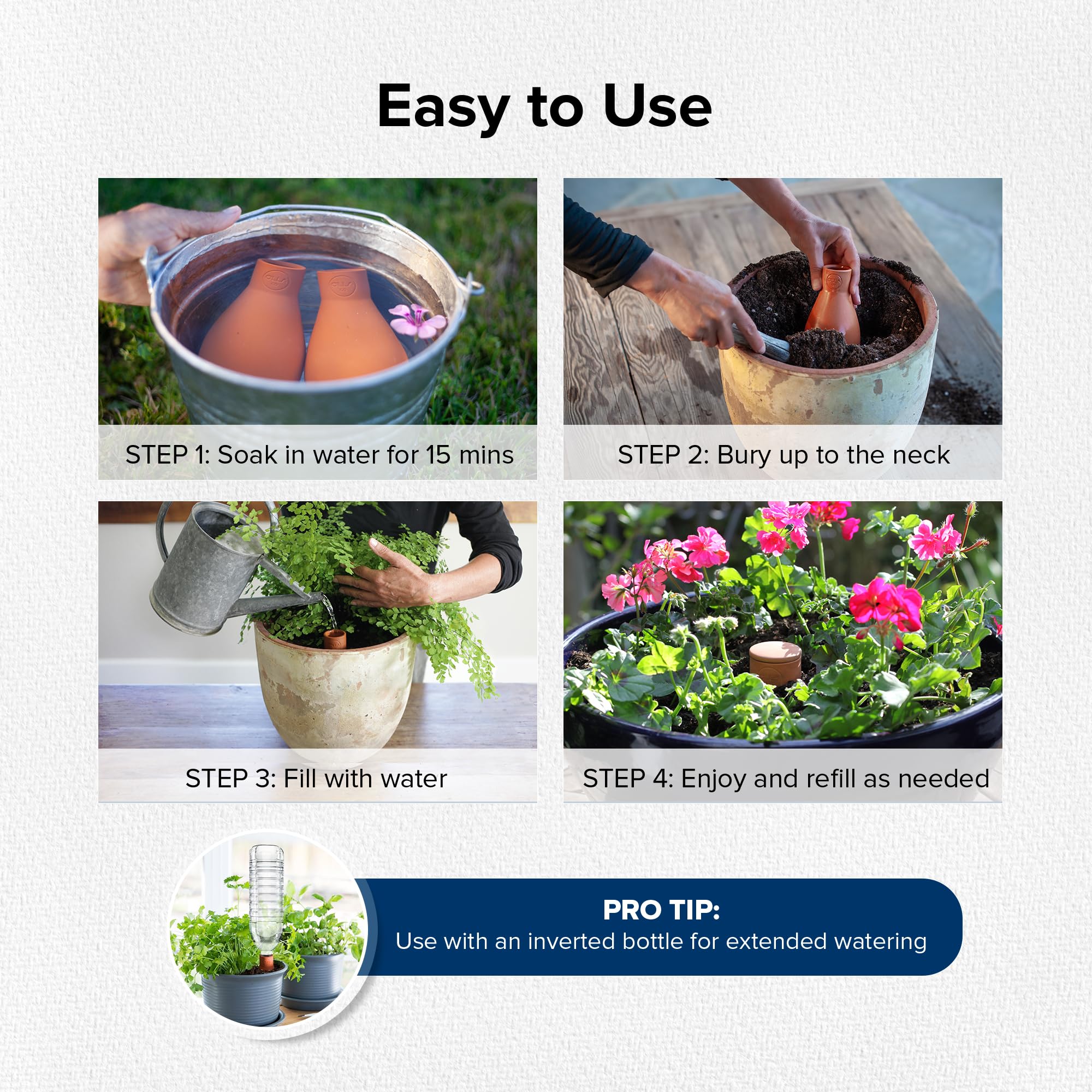 The Olla Company vacation-friendly watering setup keeps plants hydrated during trips