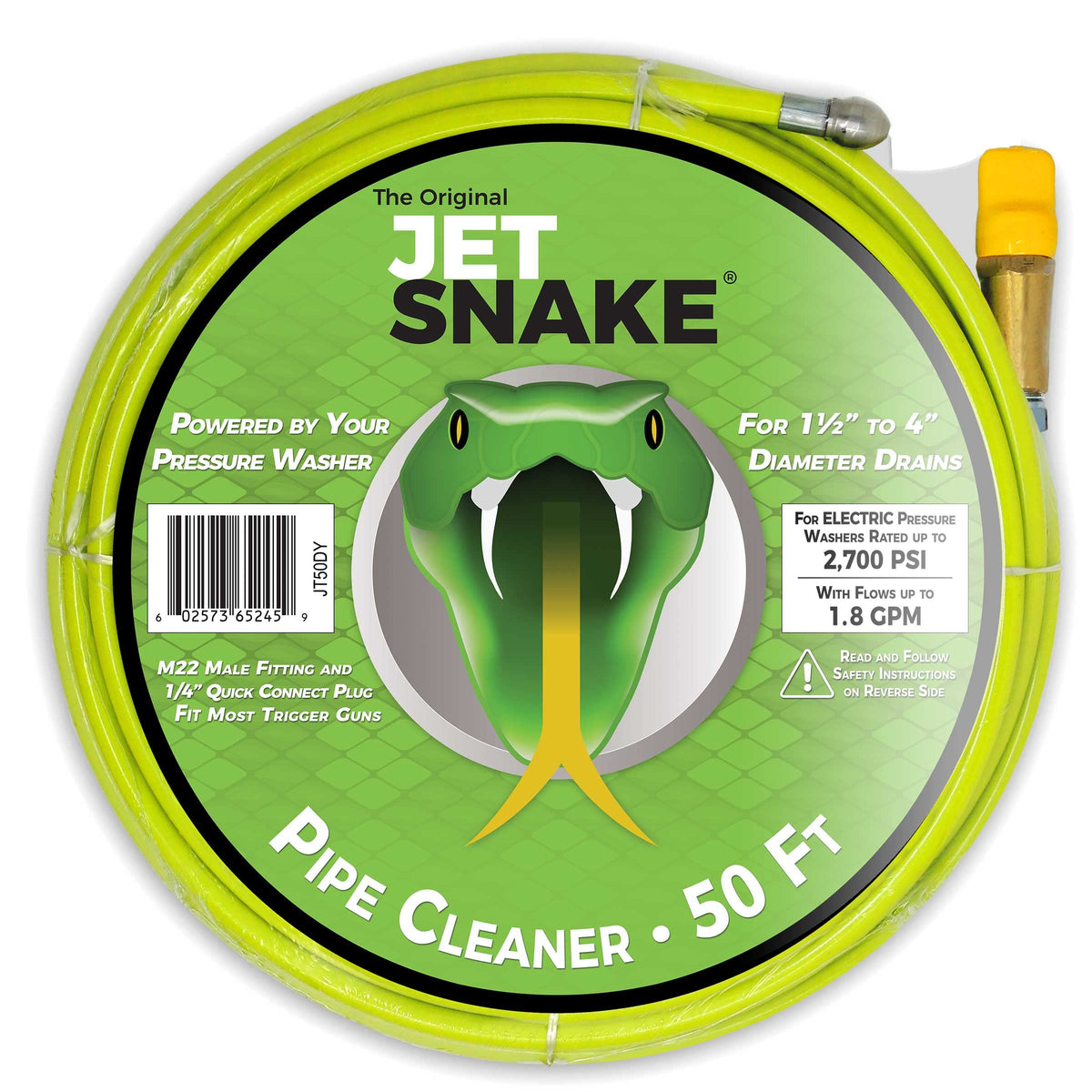 The Original JetSnake 50ft sewer jetter hose ready for deep indoor drain cleaning