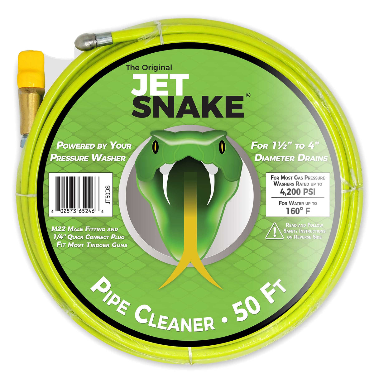 The Original JetSnake 50ft sewer jetter hose ready for gas pressure washers, deep drain cleaning