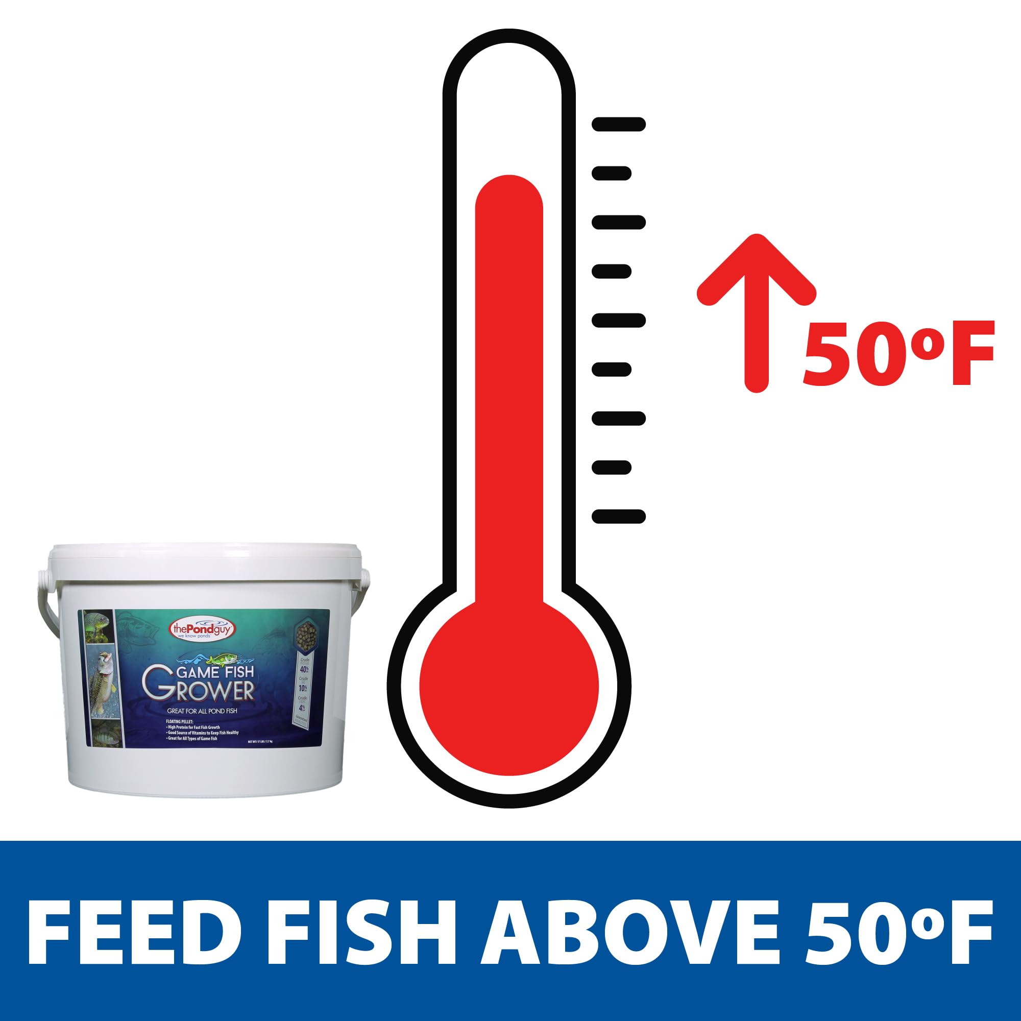 The Pond Guy Game Fish Grower in an outdoor pond setup shows early-season feeding.