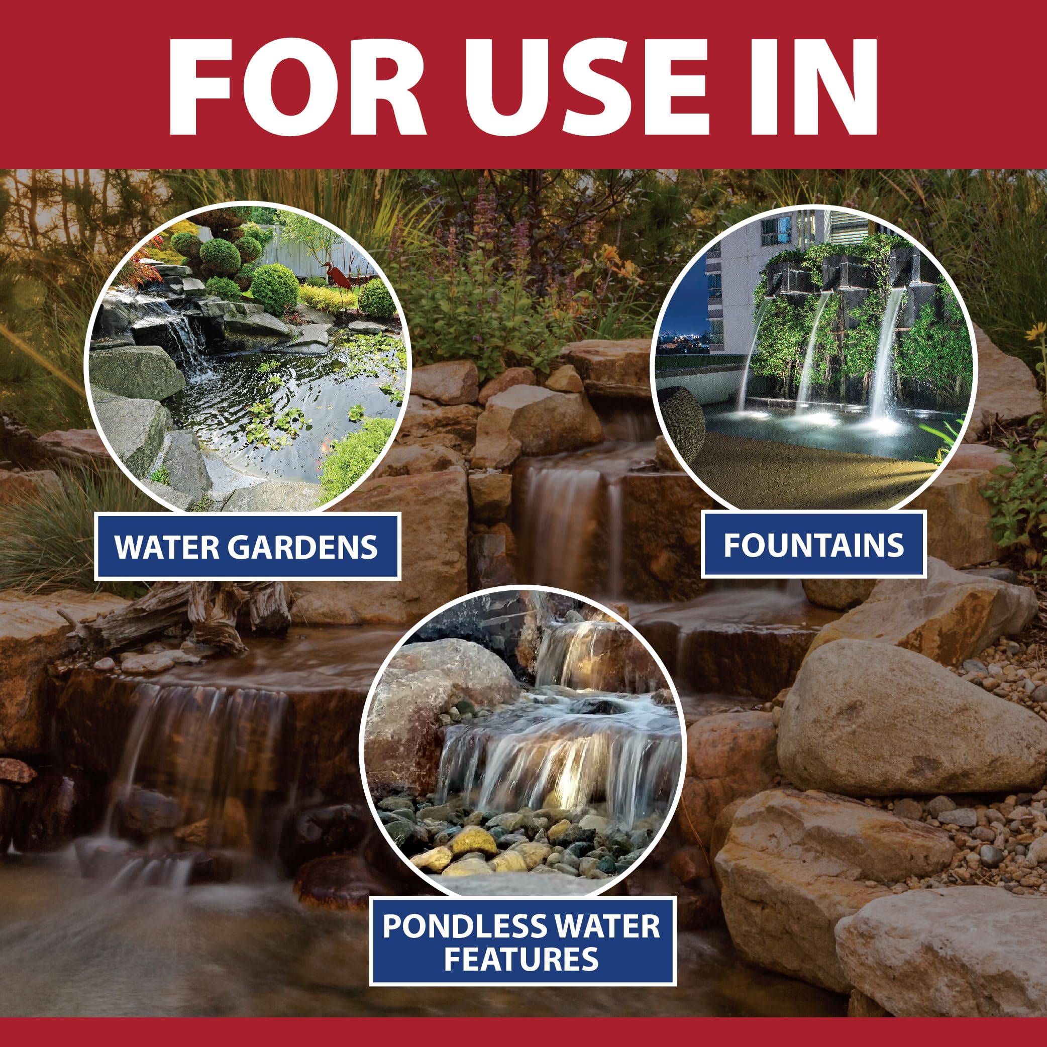 The Pond Guy InstaFix Algae Control fountain scene helps prevent algae blooms