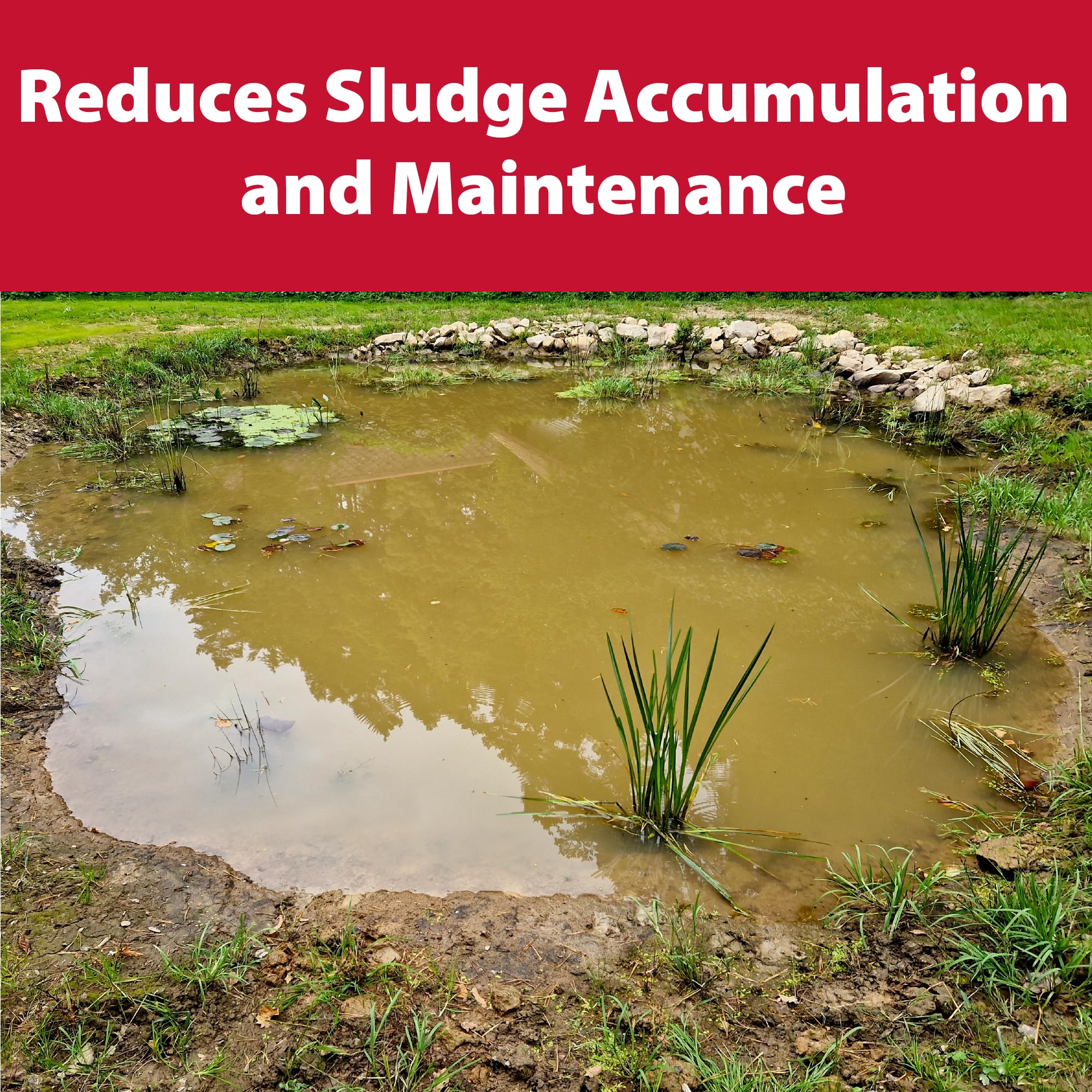 The Pond Guy Muck Defense package shows 24 tablets for ongoing treatment.