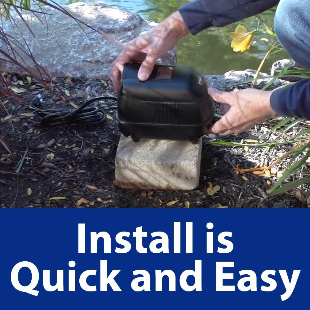 The Pond Guy air compressor unit operates quietly with low energy use