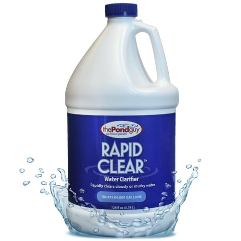 The Pond Guy RapidClear bottle pour showing easy dosing for clear water.