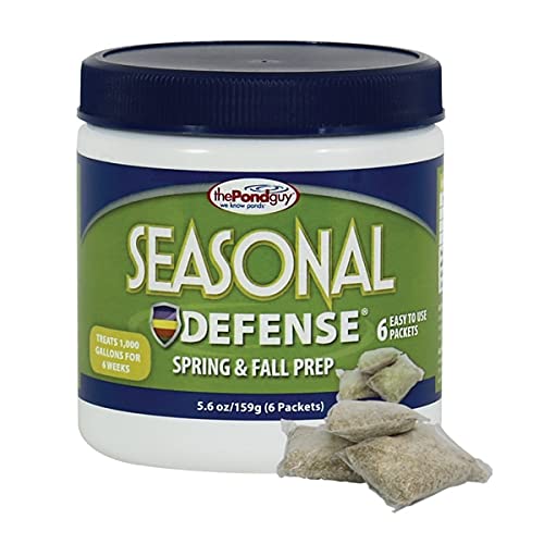 The Pond Guy Seasonal Defense bottle packaging showing easy-to-use treatment for cooler water ponds