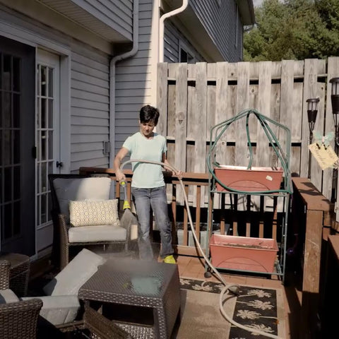 The Relaxed Gardener hose compatibility provides steady water flow.