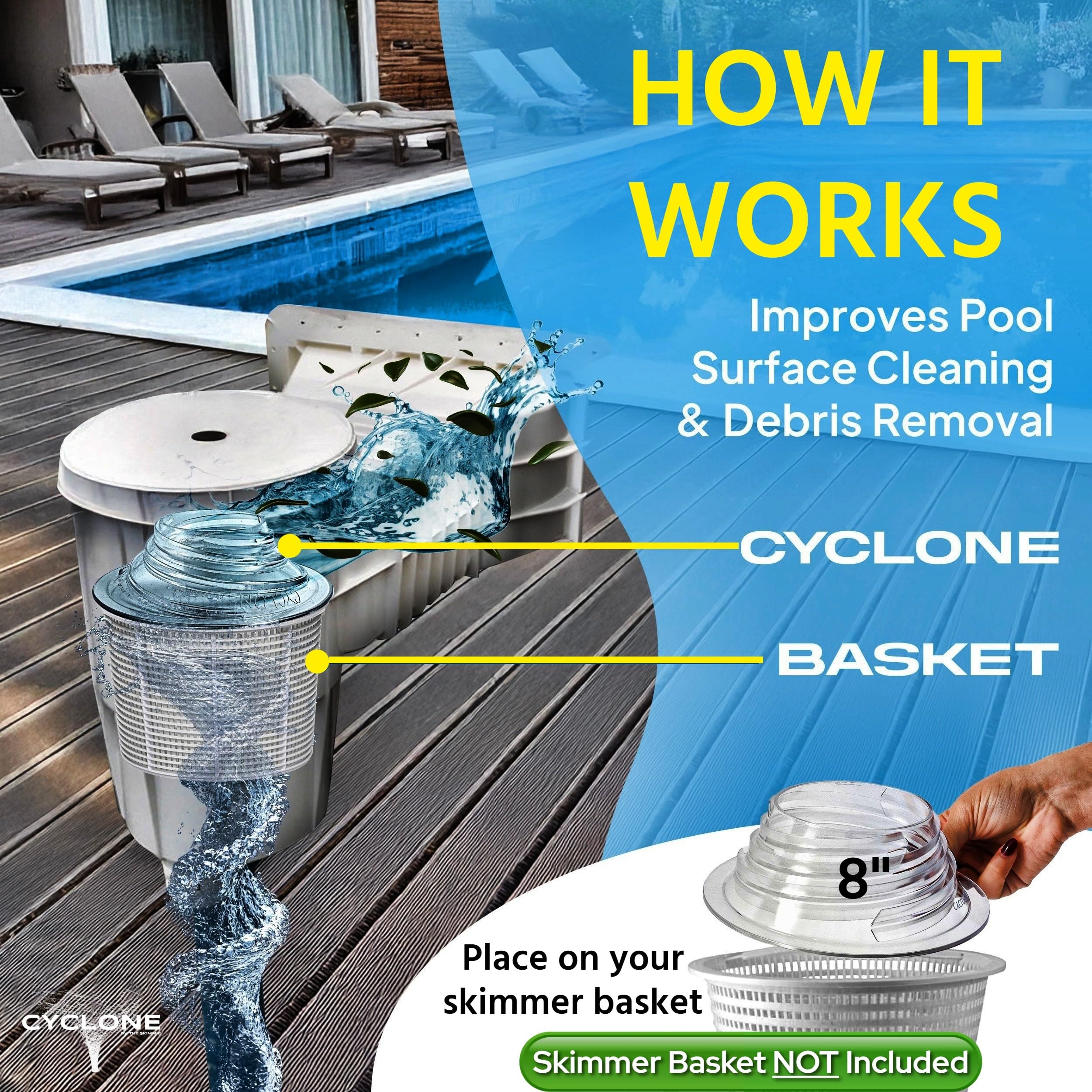 The Skimmie Cyclone transparent design lets you monitor debris in real time