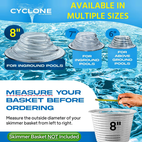 The Skimmie Cyclone universal fit suits most 8-inch skimmer baskets
