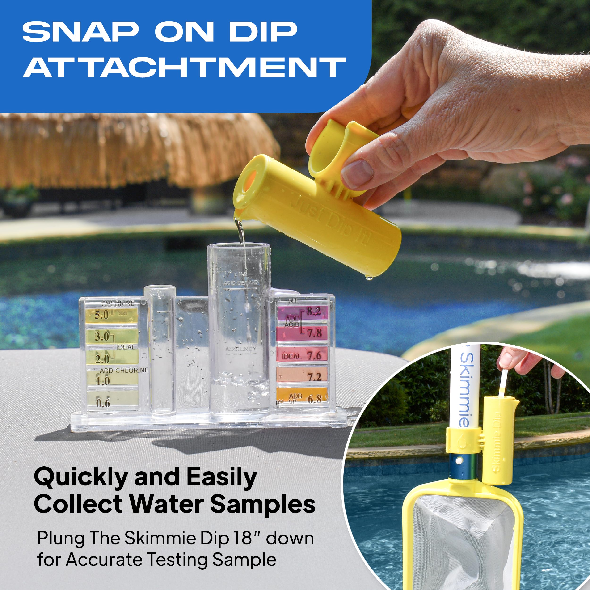 The Skimmie lightweight aluminum pole reducing strain during pool cleaning.