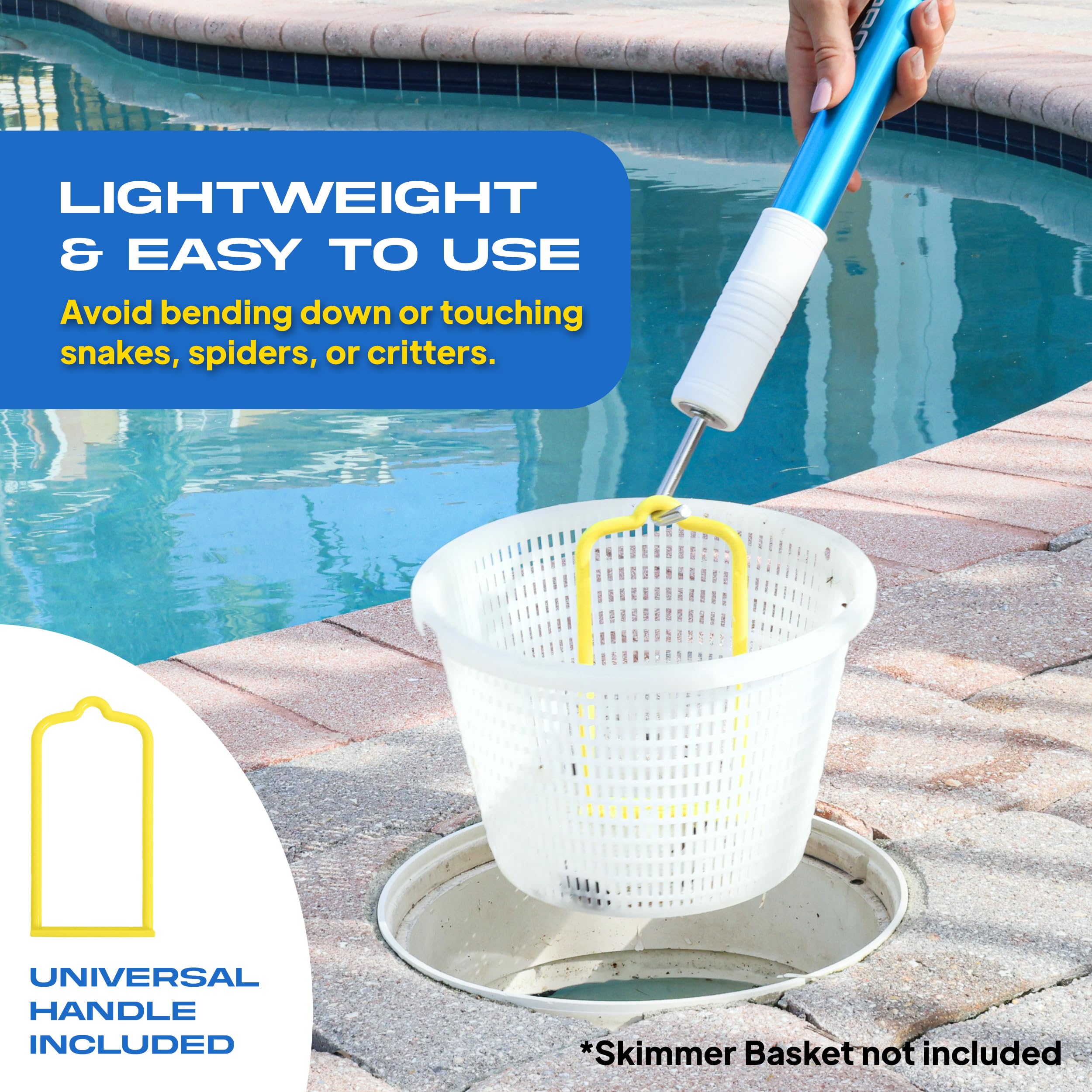The Skimmie Pro lightweight design makes pool cleaning effortless and comfortable.