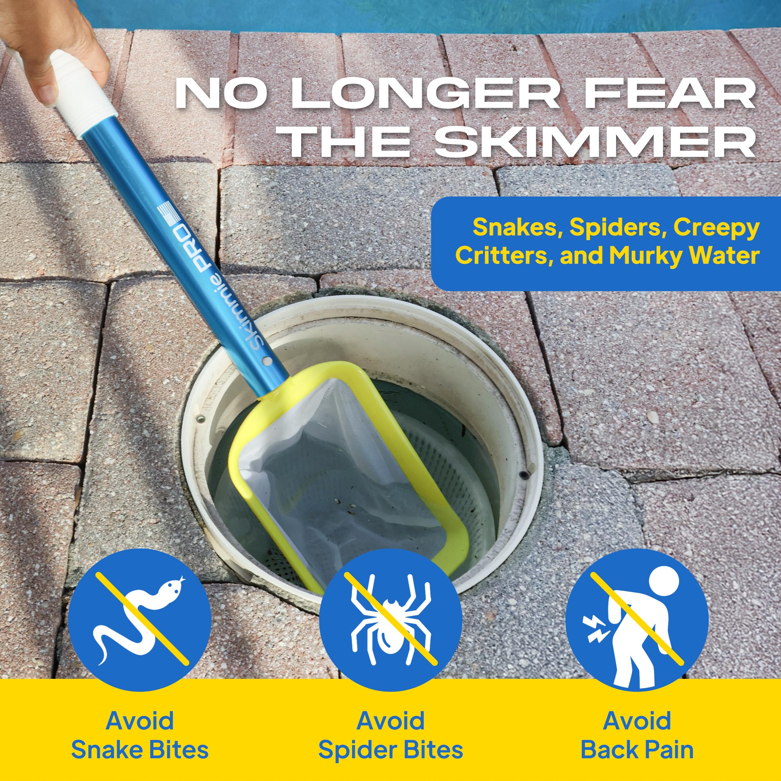 The Skimmie Pro universal handle provides balanced control during cleaning.