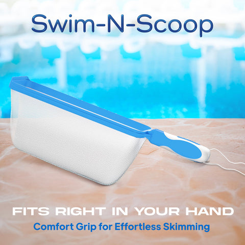 The Skimmie Swim-N-Scoop in action sweeping pool debris