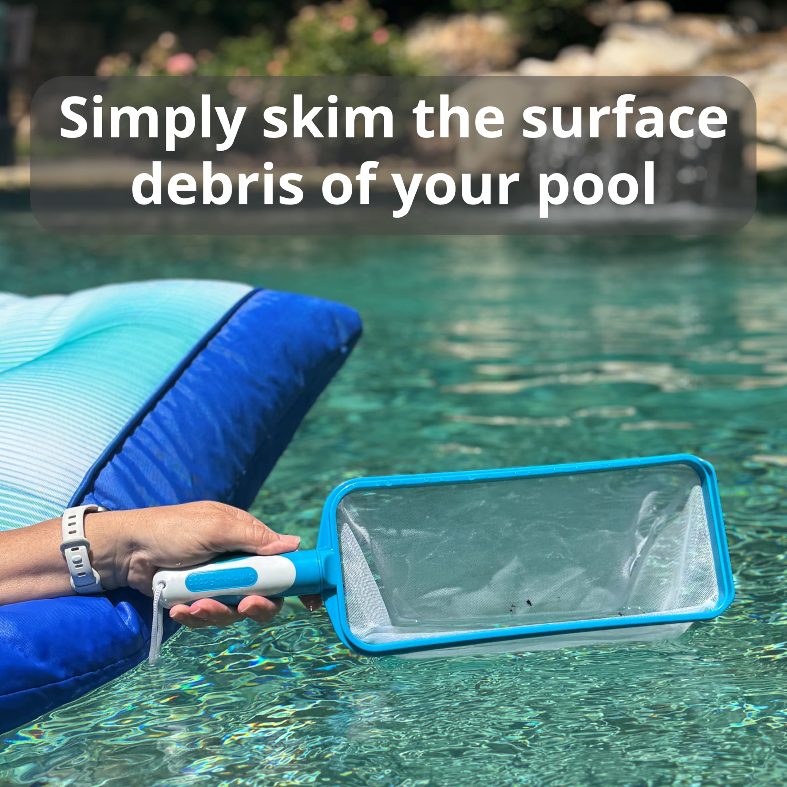 The Skimmie Swim-N-Scoop in-water use with a comfortable grip
