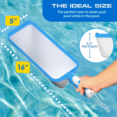 The Skimmie Swim-N-Scoop ultra-fine mesh captures tiny particles