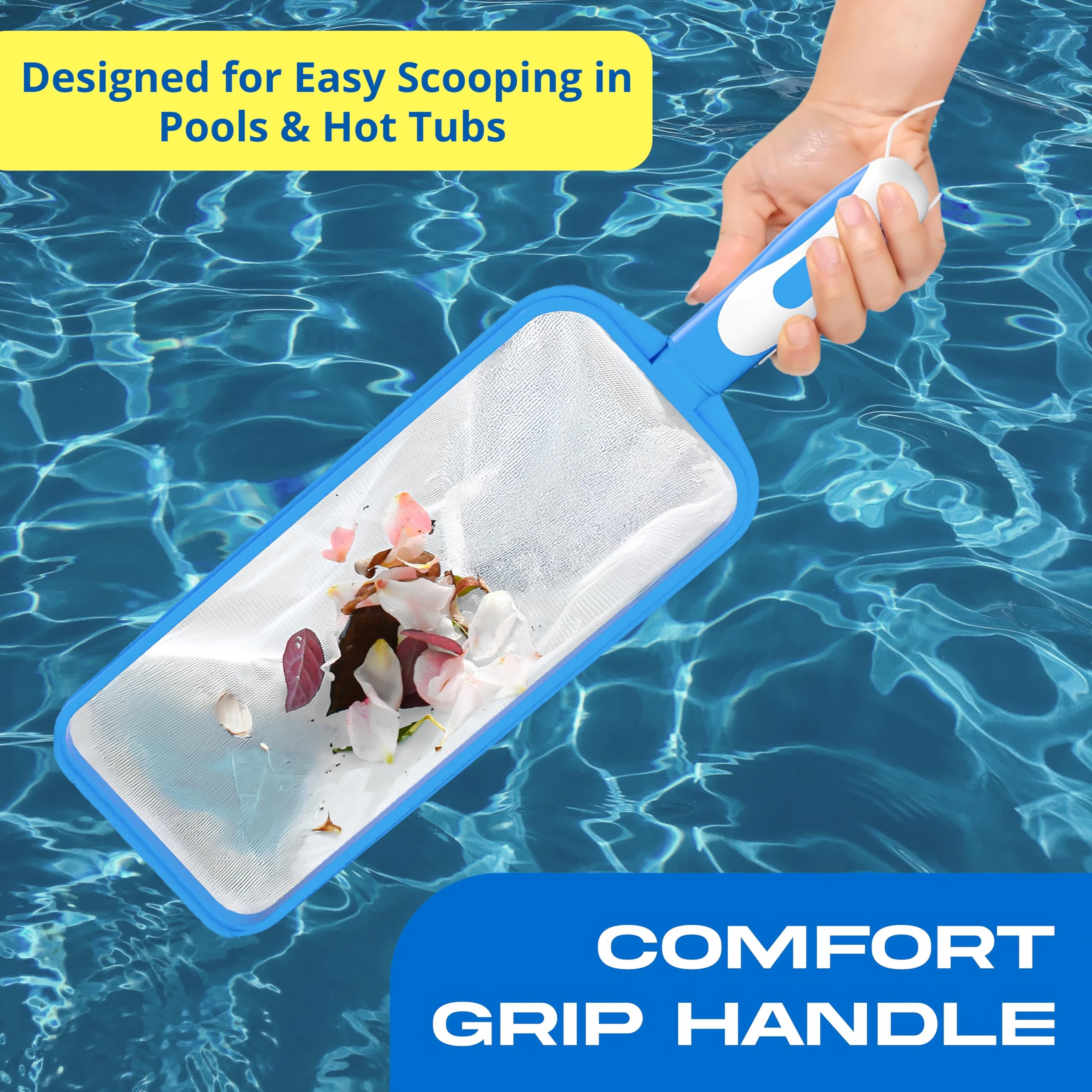 The Skimmie Swim-N-Scoop wide-mouth design reaches tight spaces