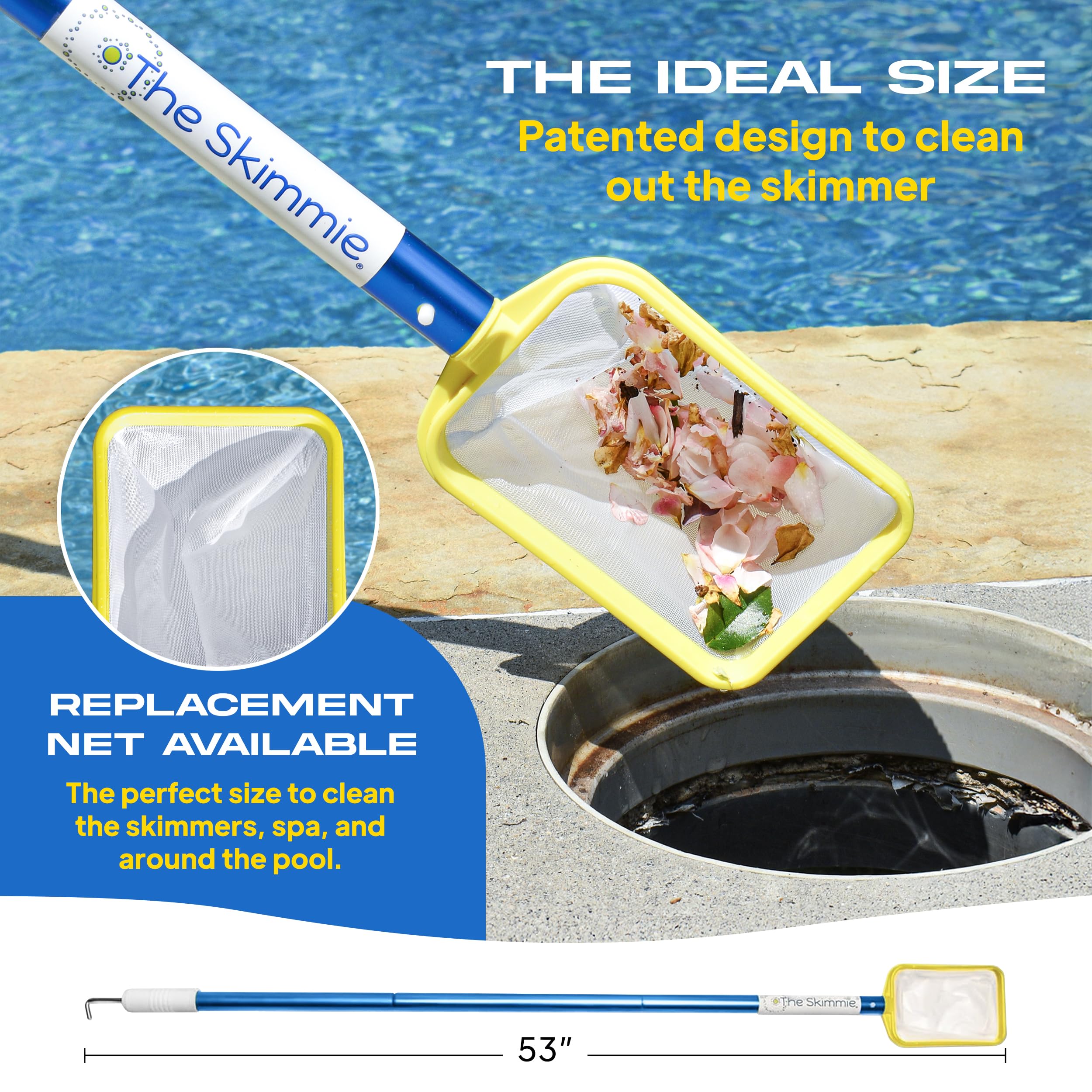 The Skimmie with two basket handles for convenient debris handling.