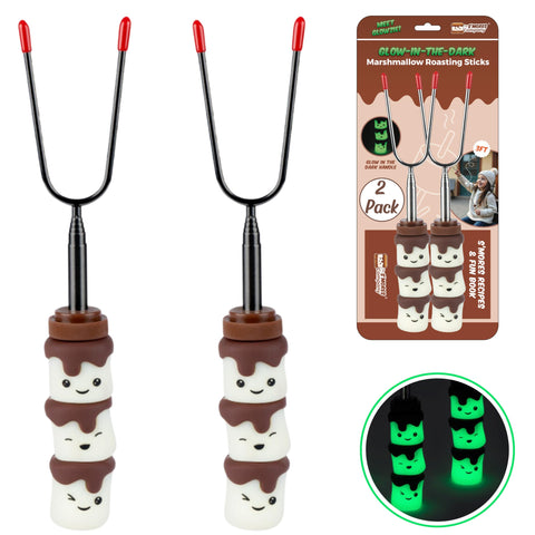 The S'mores Company Glowzies extended-handle sticks for safe, long-distance roasting.