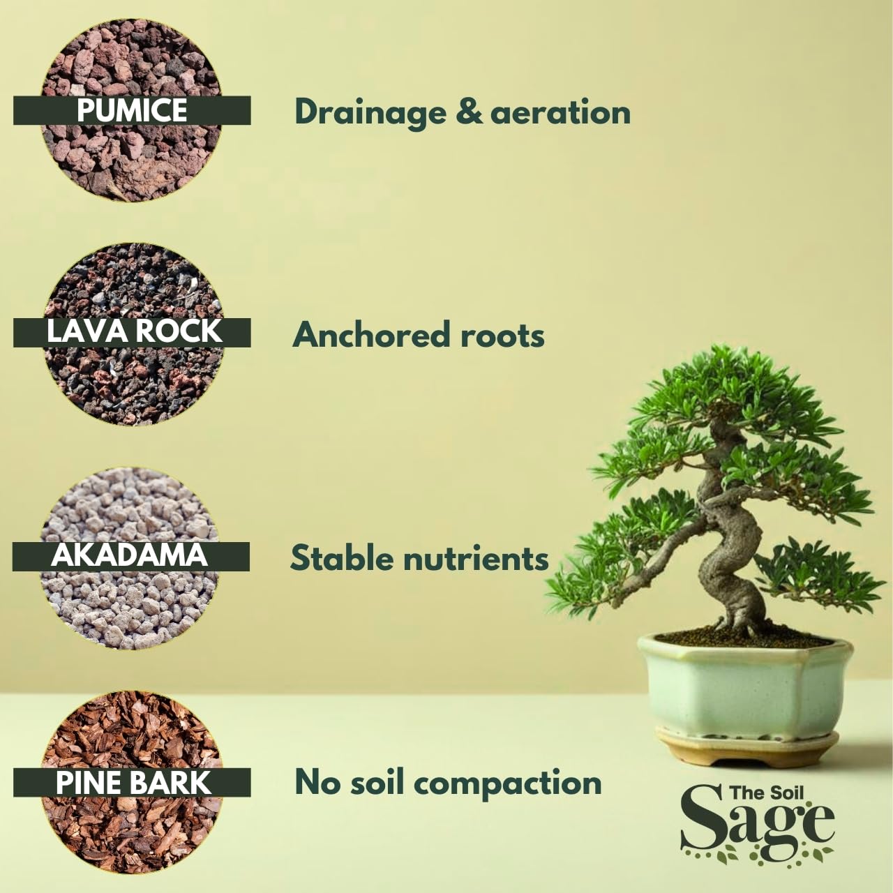 The Soil Sage bonsai mix suitable for indoor and outdoor trees alike.
