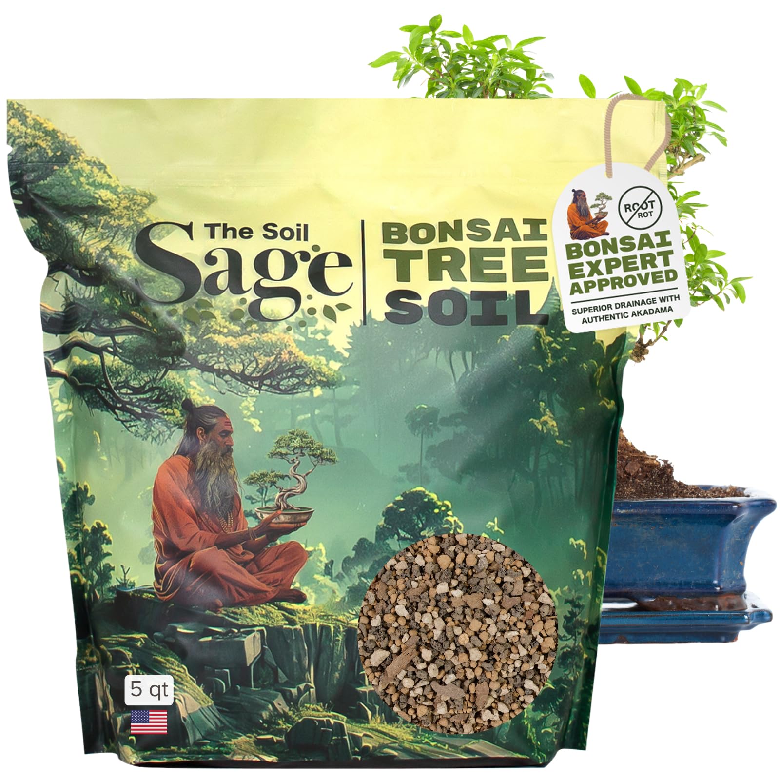 The Soil Sage premium bonsai mix showing akadama and pumice for balanced root growth.