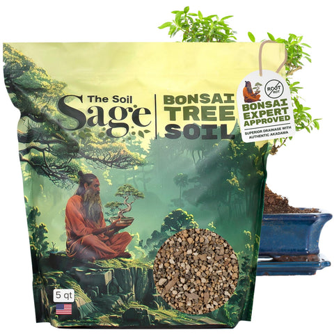 The Soil Sage premium bonsai mix showing akadama and pumice for balanced root growth.