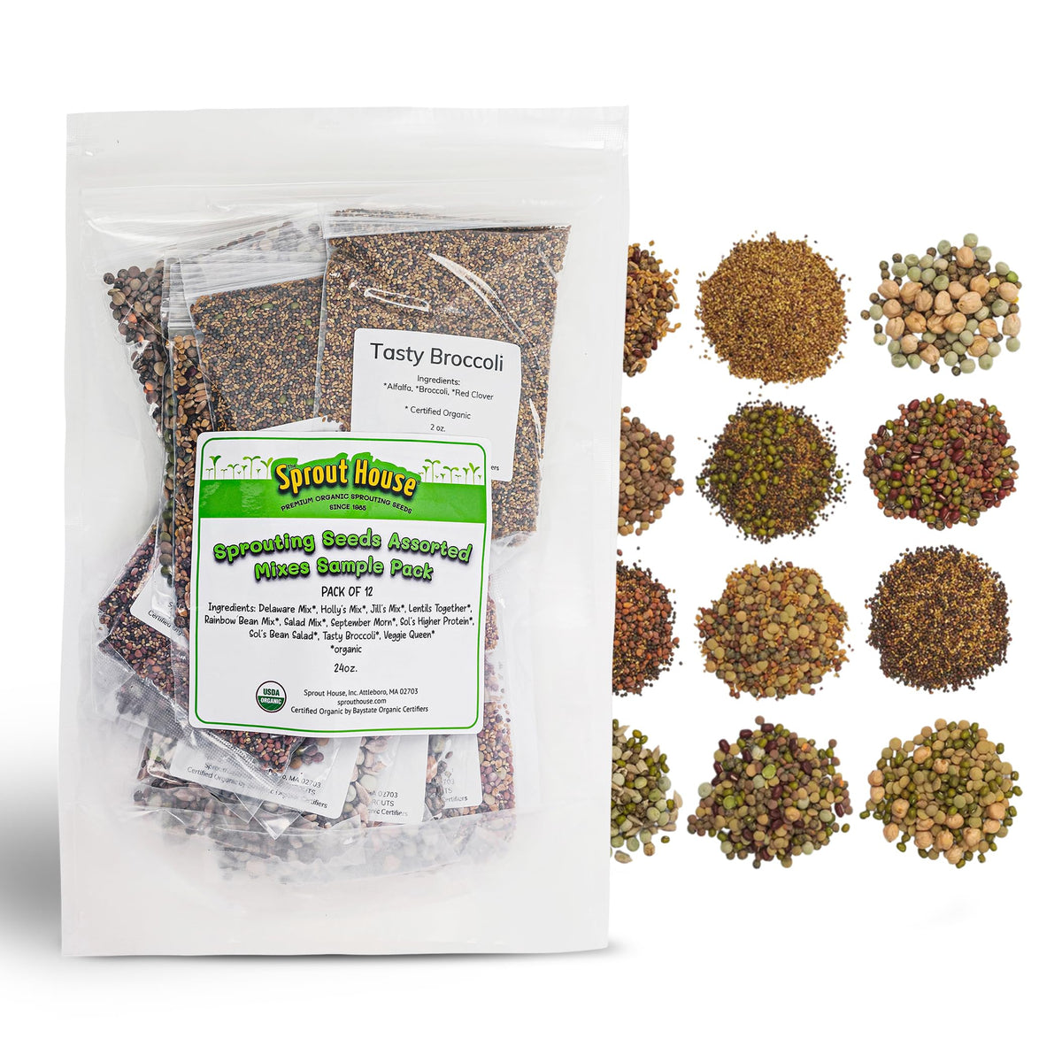 The Sprout House assorted mix seeds 12-pack for fresh home sprouting and salads.