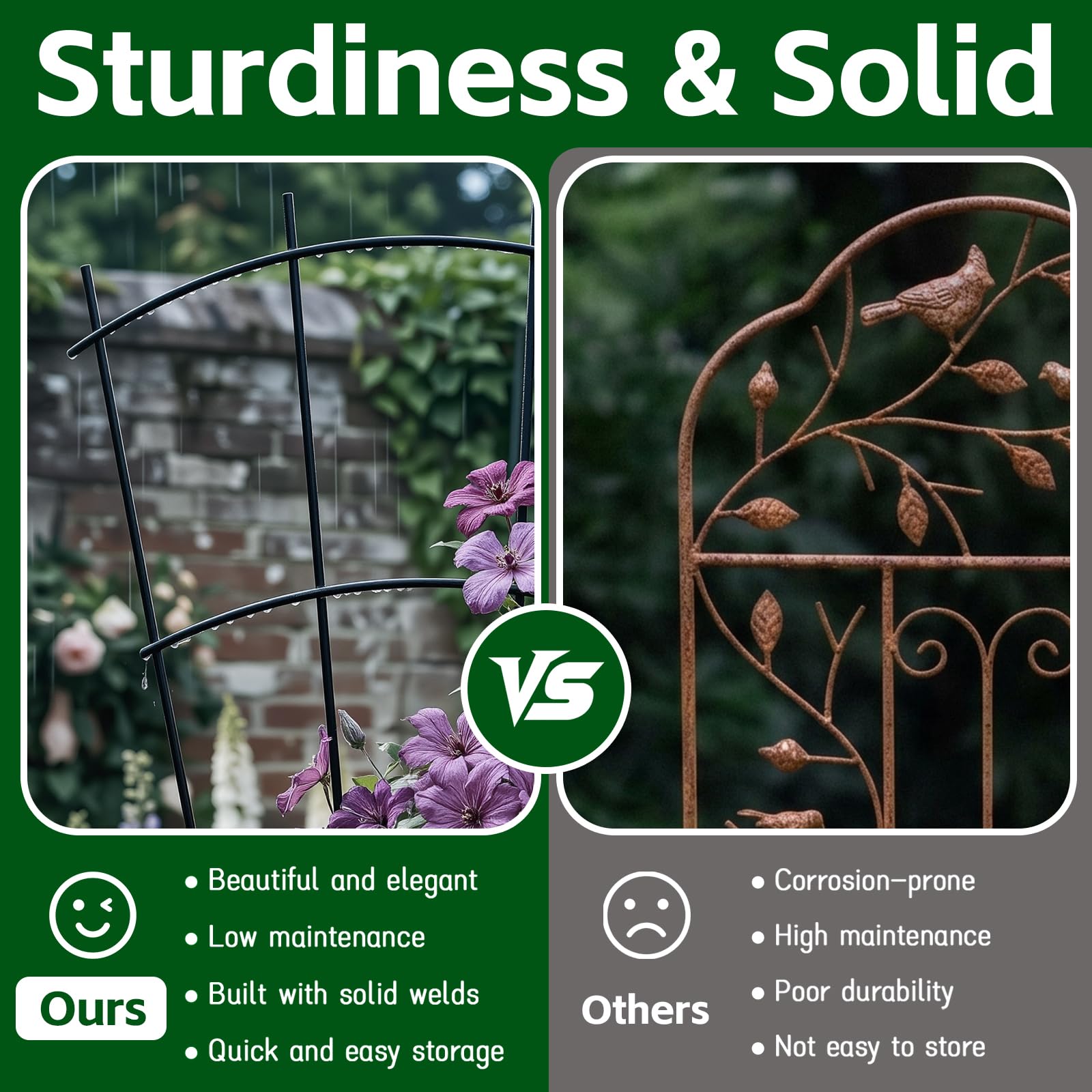 Thealyn black-coated metal supports endure weather year after year.