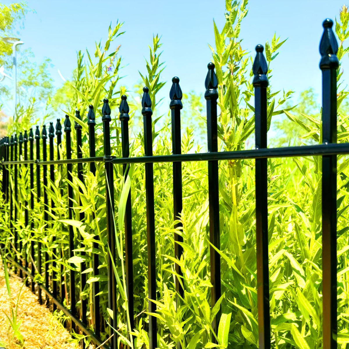 Thealyn metal fence panel close-up highlighting durable outdoor construction