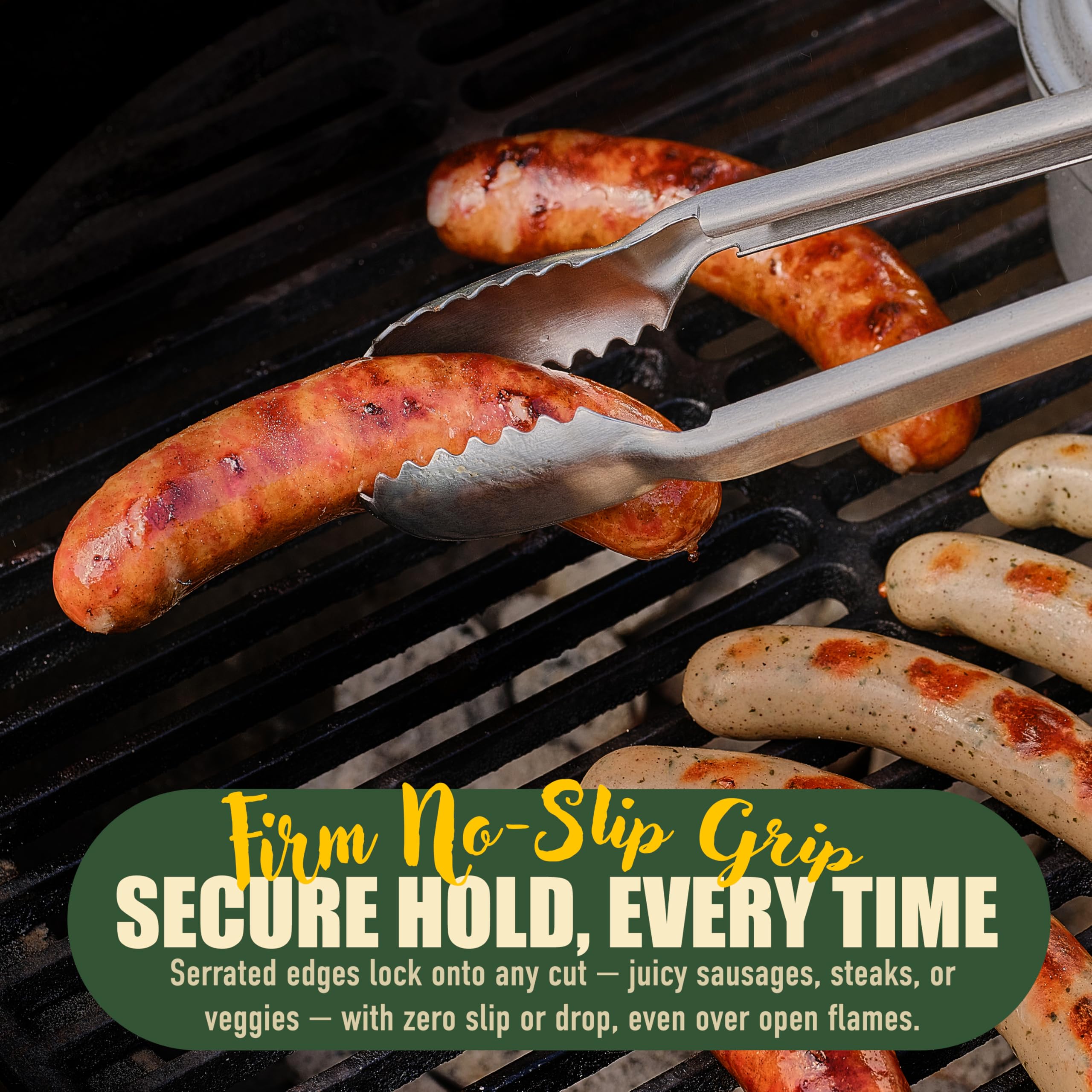 TheDOM 24inch BBQ Tongs non-slip handle for easy flipping.