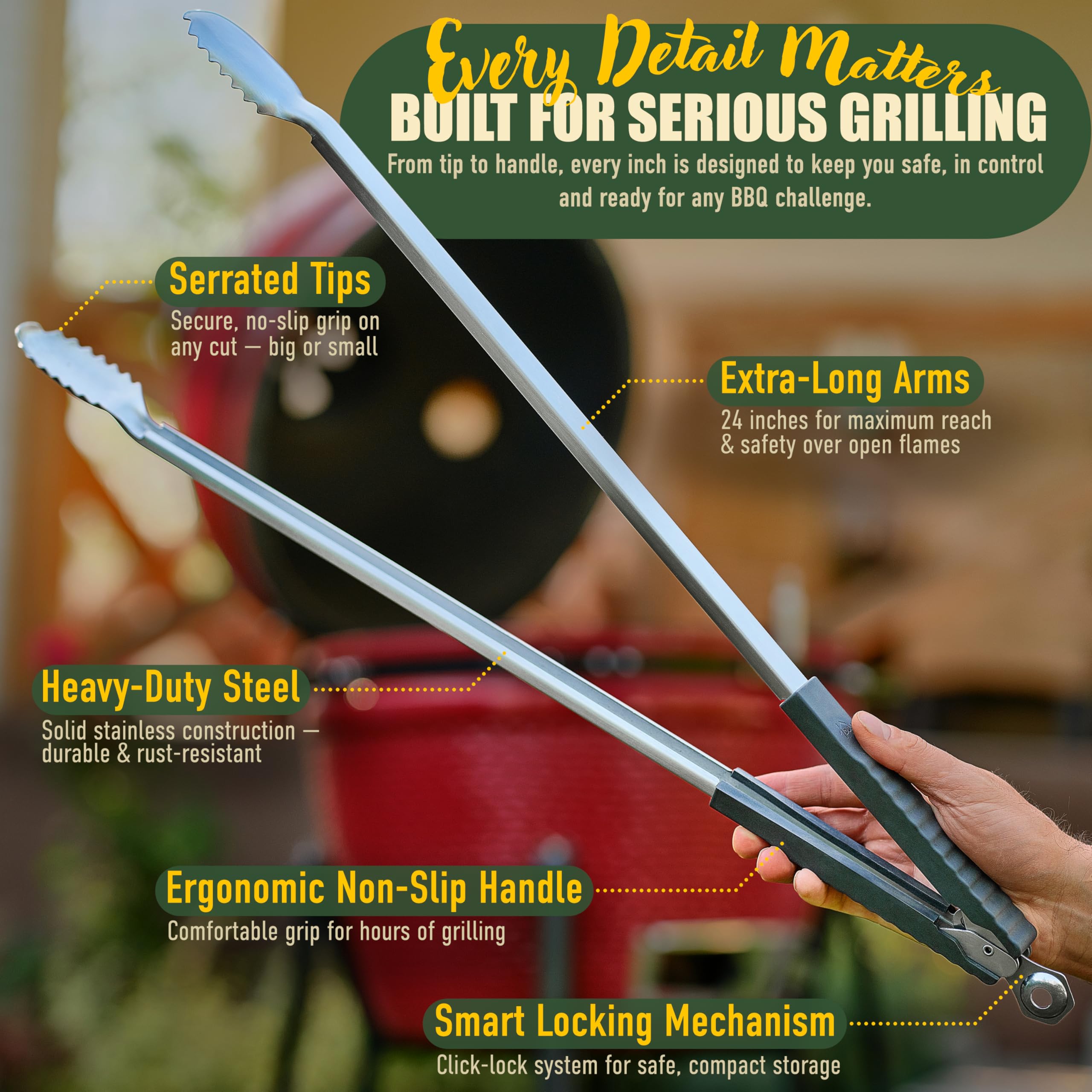 TheDOM BBQ tongs sturdy stainless steel for high heat grilling.