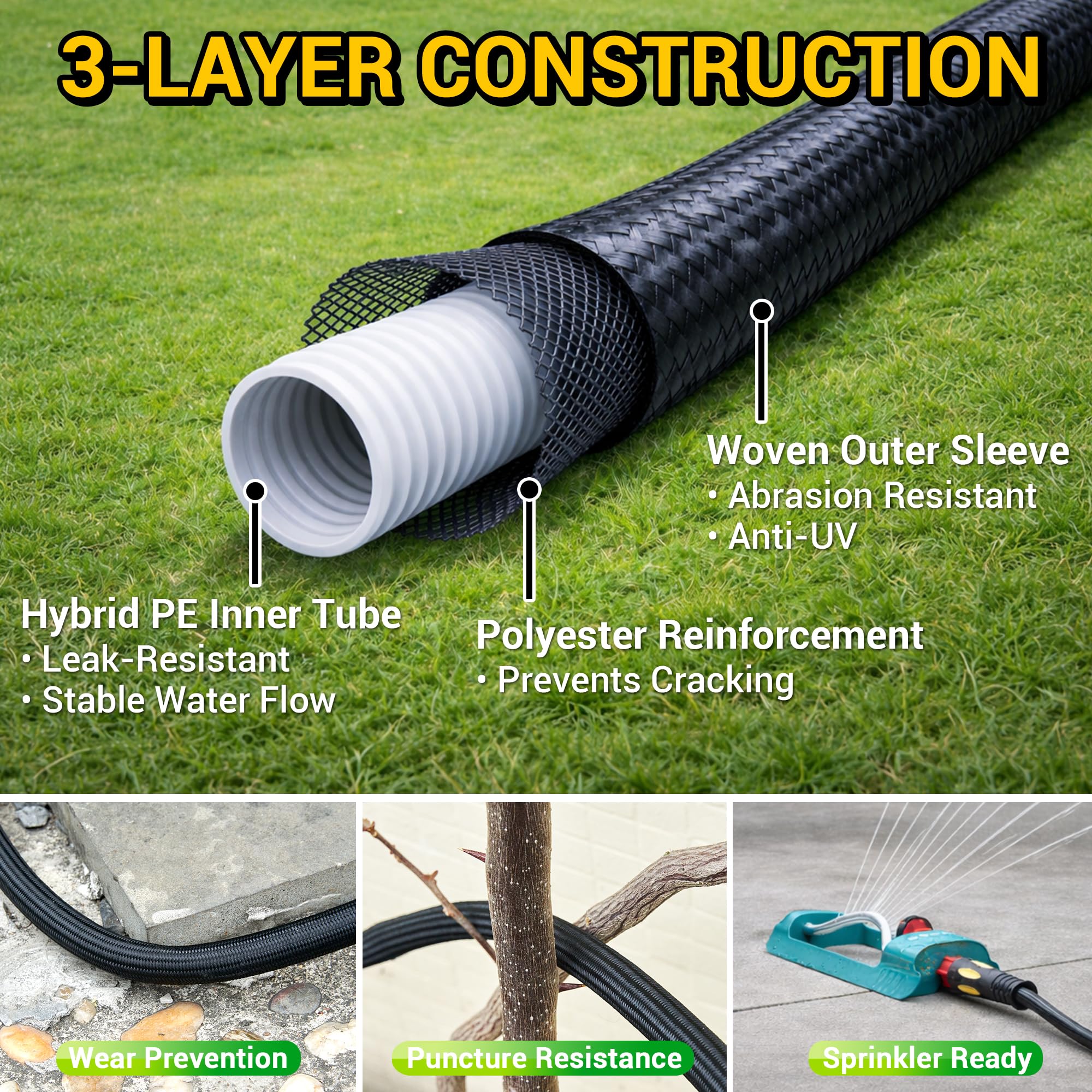 TheFitLife 50ft lightweight flexible hose for easy maneuvering around furniture and plants.