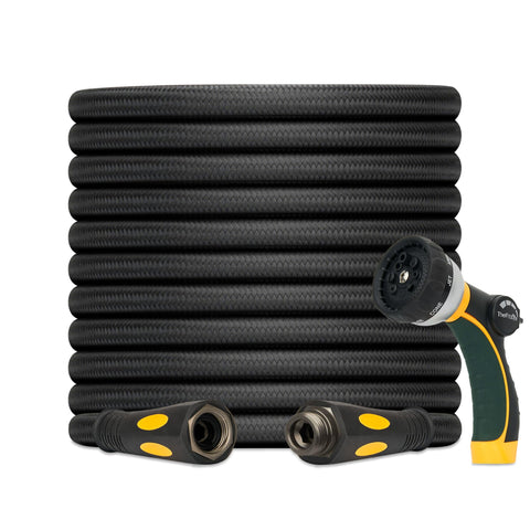 TheFitLife 50ft non-expandable garden hose ready for front-yard watering with stable flow.