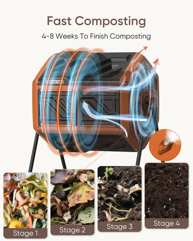 The Grow'ING 43-gallon capacity shown in a compact outdoor footprint.