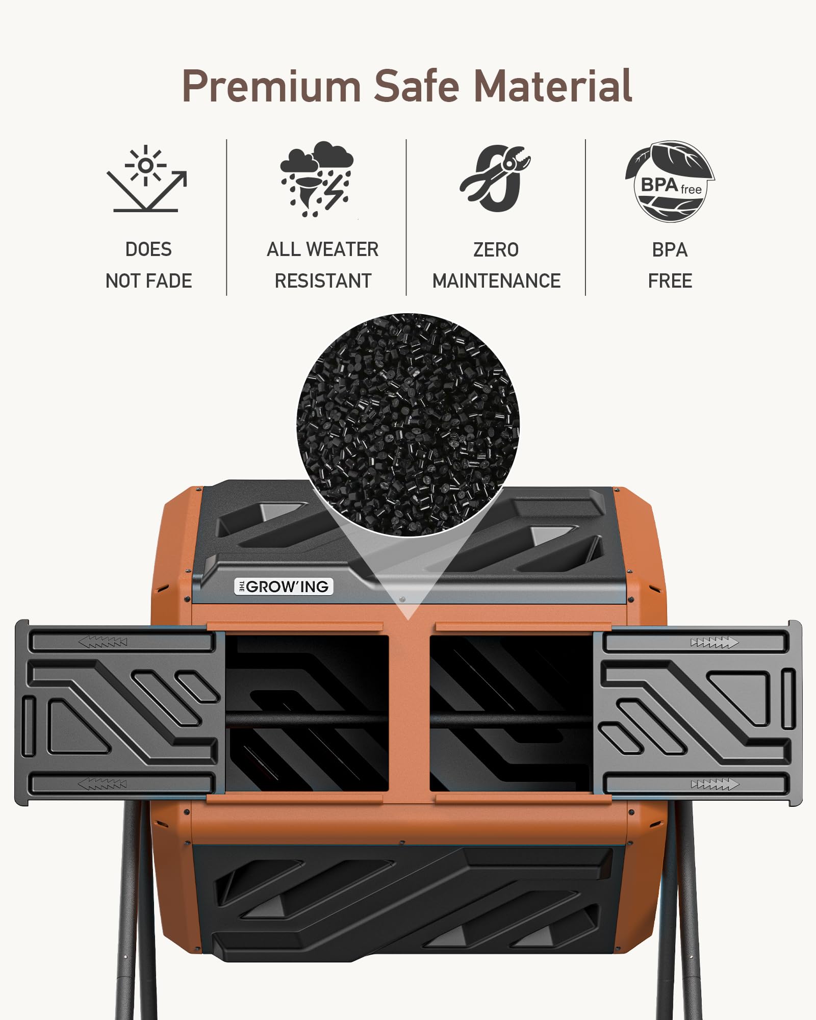 THE GROW'ING heavy-duty plastic with powder-coated steel frame for durability