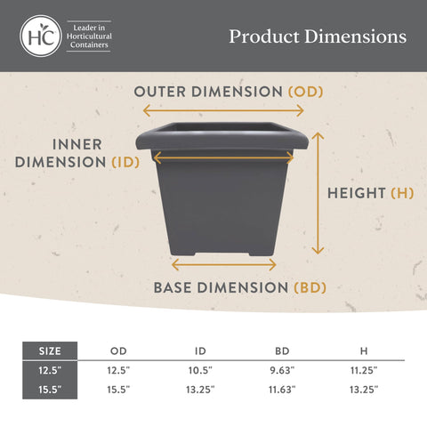 The HC Companies 12.5-inch square planter suited for flowers, herbs, or decorative greenery.