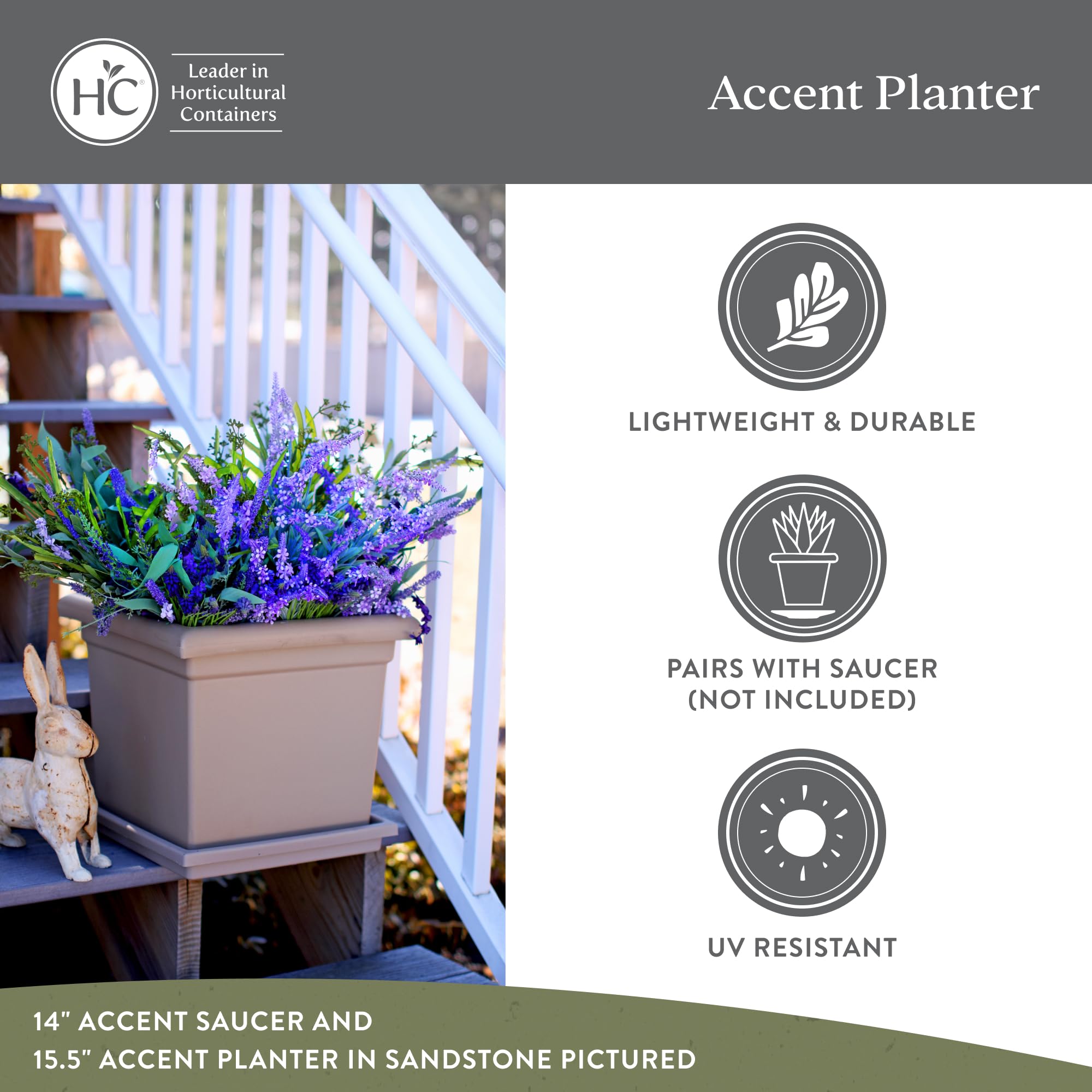 Black square planter with thick walls from The HC Companies for durable outdoor decor.